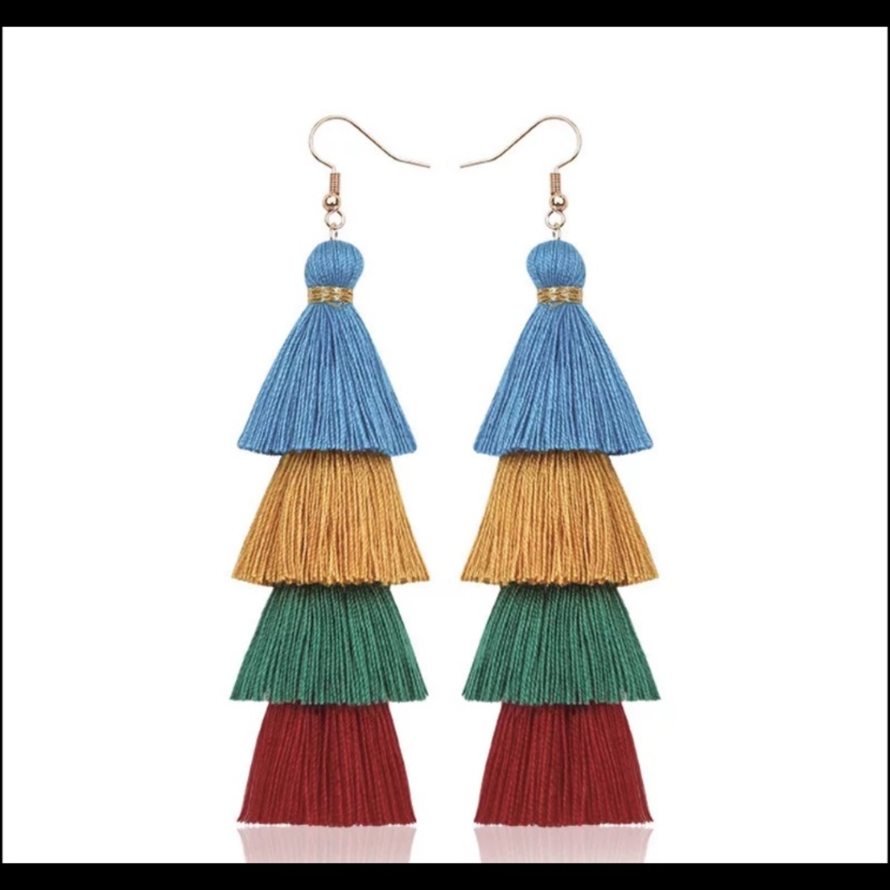 3/$12 Multi Colored Tiered Cloth Earrings - Picture 1 of 1